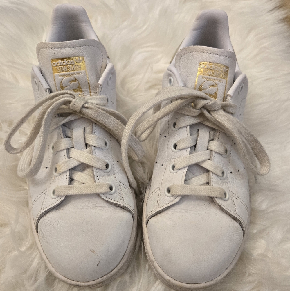 Adidas Stan Smith White and Gold Sneakers Classic Design